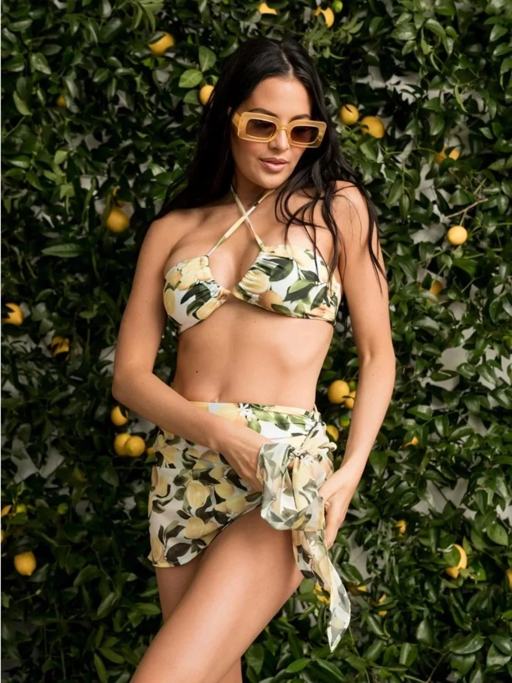 ❤️ Beach Riot Lemon Print Swim Sarong Set in Yellow, White, and Green